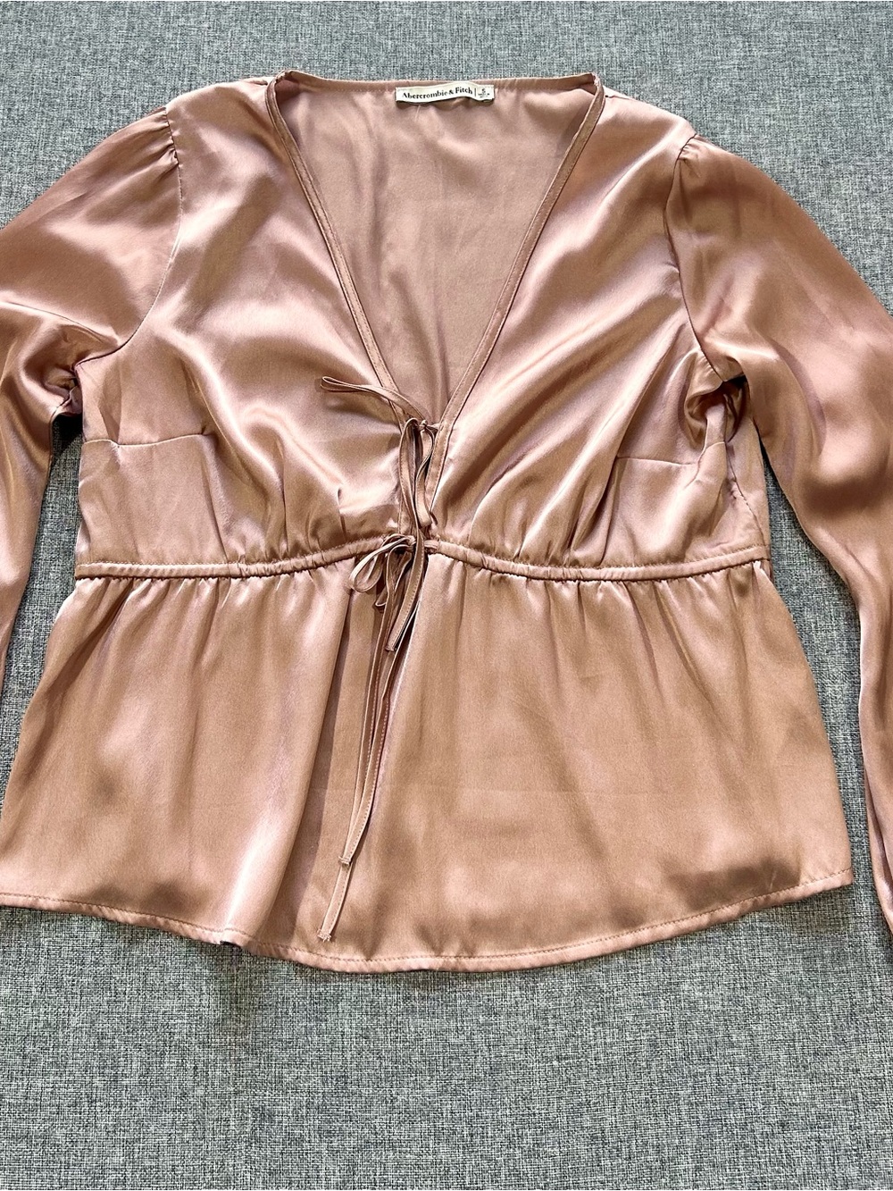 Abercrombie & Fitch Rose Satin Tie-Front Blouse